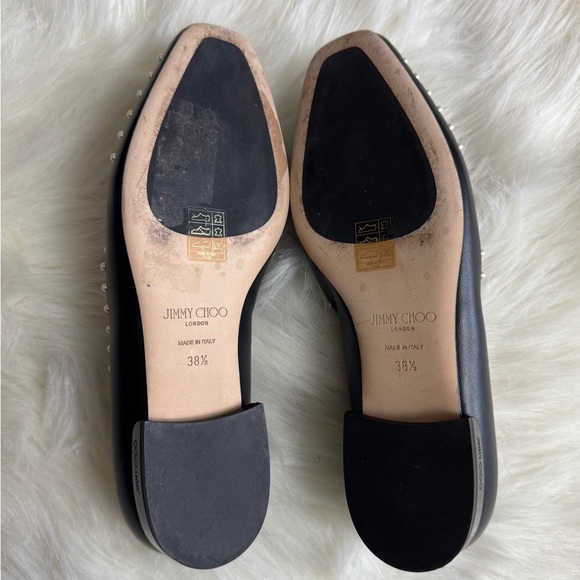 Jimmy Choo Jaida Flat Black Leather white pearl detail loafers - Picture 4 of 4